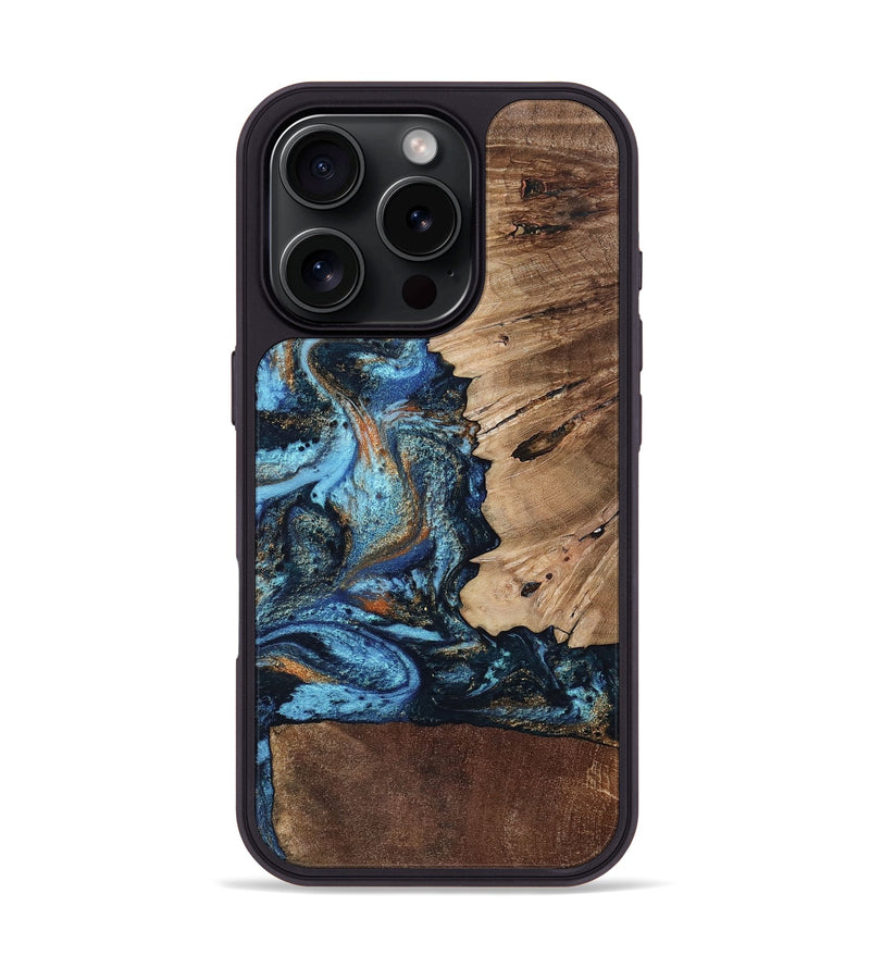 iPhone 16 Pro Wood Phone Case - Stacy (Teal & Gold, 802458)