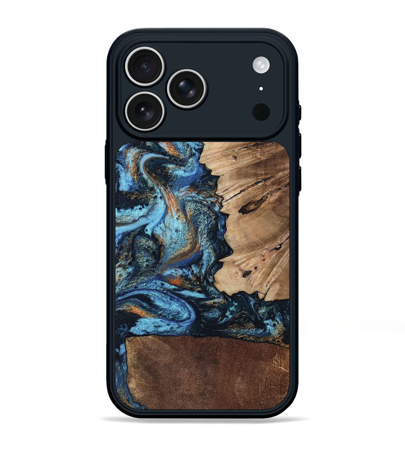 iPhone 17 Pro Max Wood Phone Case - Stacy (Teal & Gold, 802458)