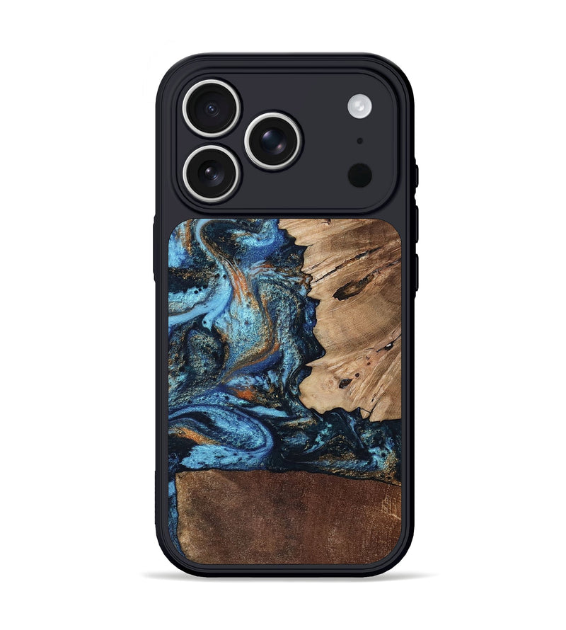 iPhone 17 Pro Wood Phone Case - Stacy (Teal & Gold, 802458)