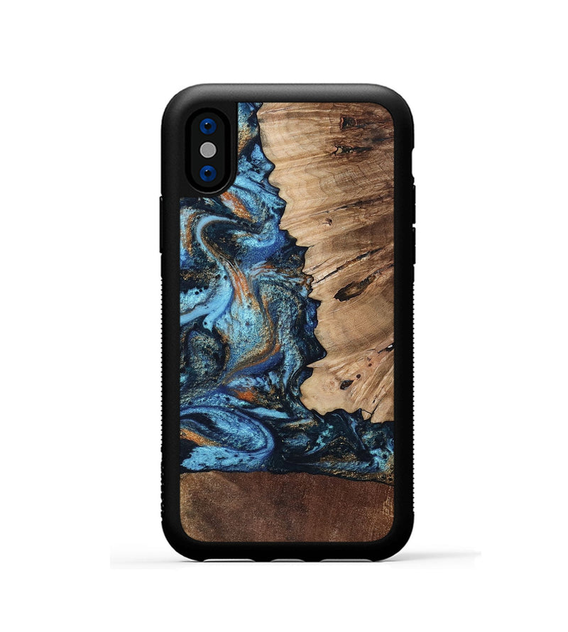 iPhone Xs Wood Phone Case - Stacy (Teal & Gold, 802458)