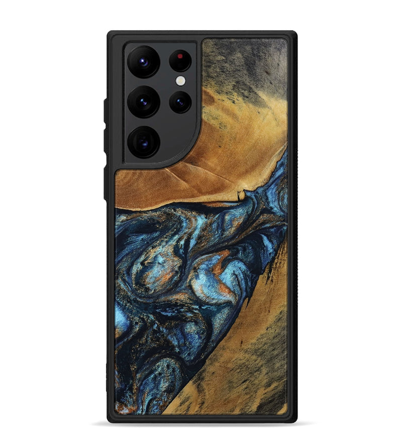 Galaxy S22 Ultra Wood Phone Case - Bonny (Teal & Gold, 802459)