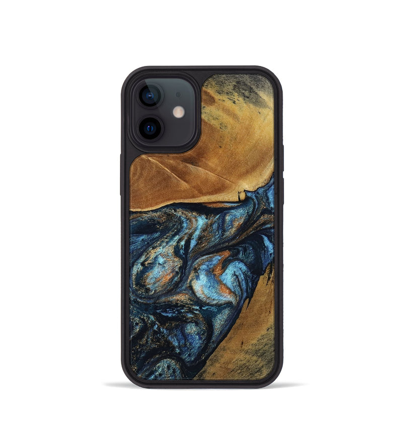 iPhone 12 mini Wood Phone Case - Bonny (Teal & Gold, 802459)