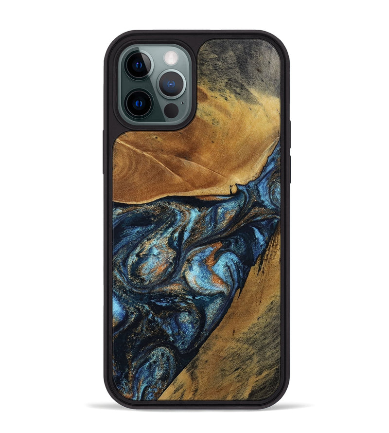 iPhone 12 Pro Max Wood Phone Case - Bonny (Teal & Gold, 802459)