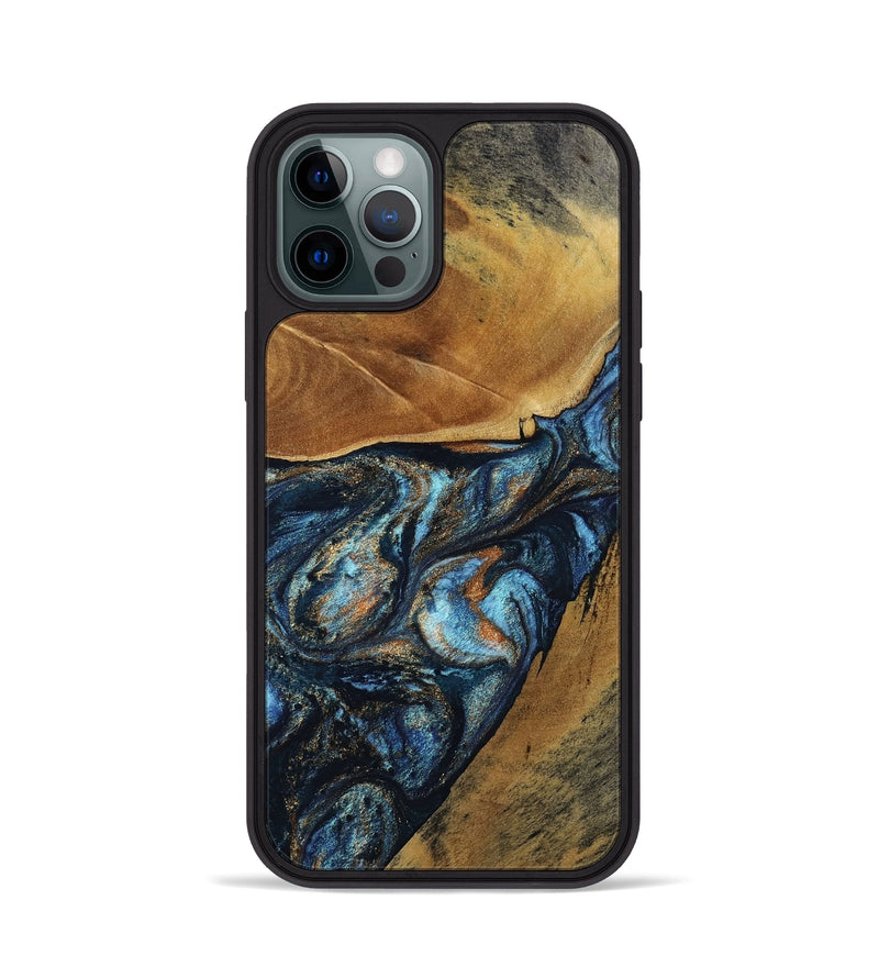 iPhone 12 Pro Wood Phone Case - Bonny (Teal & Gold, 802459)