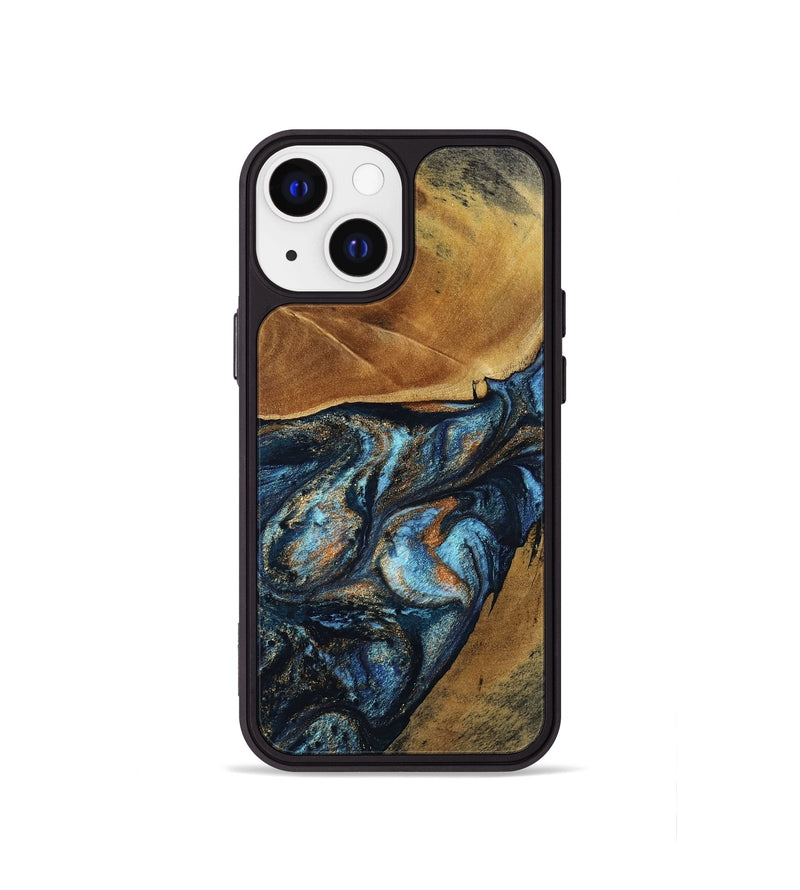 iPhone 13 mini Wood Phone Case - Bonny (Teal & Gold, 802459)