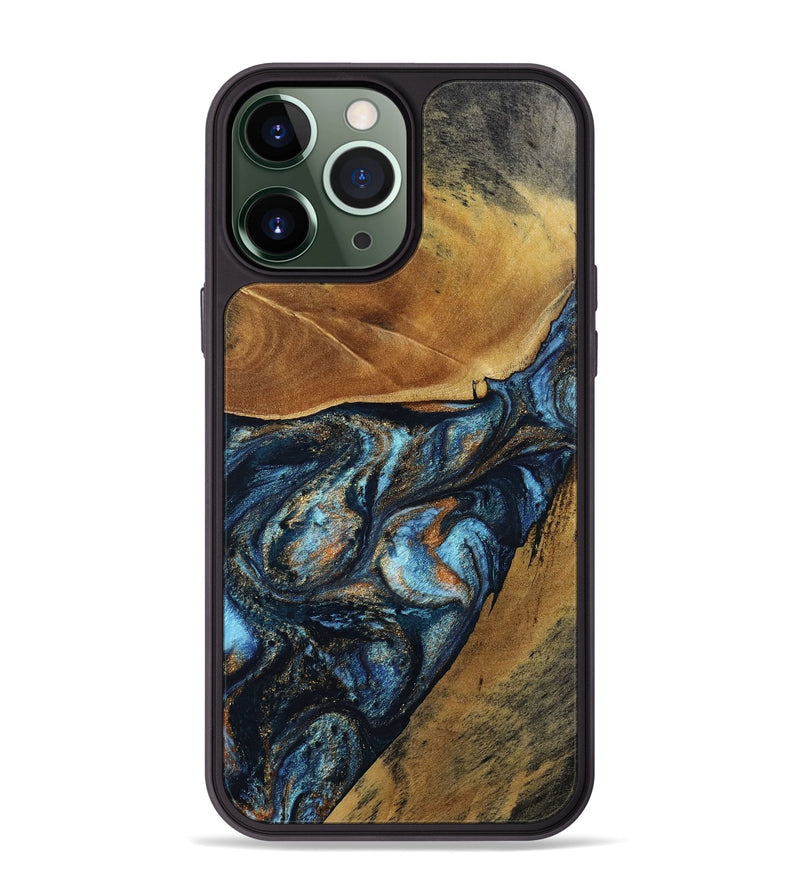 iPhone 13 Pro Max Wood Phone Case - Bonny (Teal & Gold, 802459)
