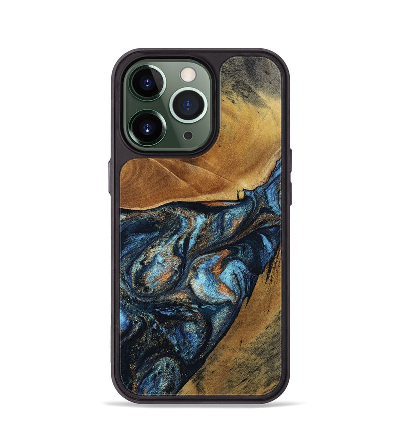 iPhone 13 Pro Wood Phone Case - Bonny (Teal & Gold, 802459)