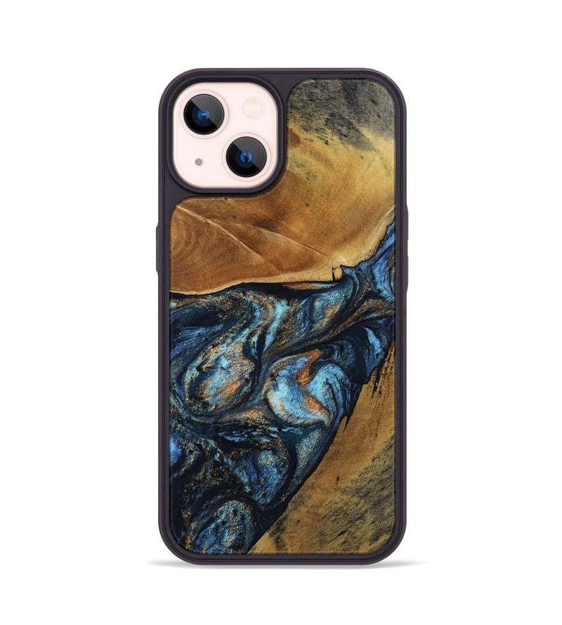 iPhone 14 Wood Phone Case - Bonny (Teal & Gold, 802459)