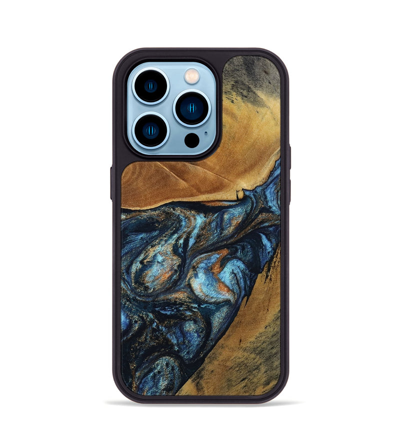 iPhone 14 Pro Wood Phone Case - Bonny (Teal & Gold, 802459)