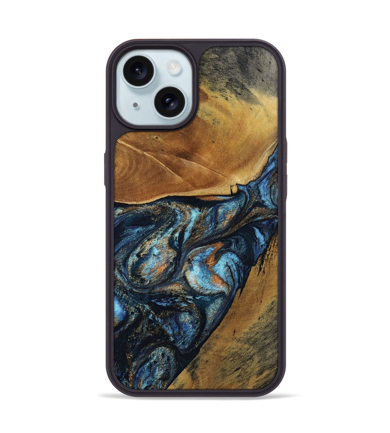 iPhone 15 Wood Phone Case - Bonny (Teal & Gold, 802459)