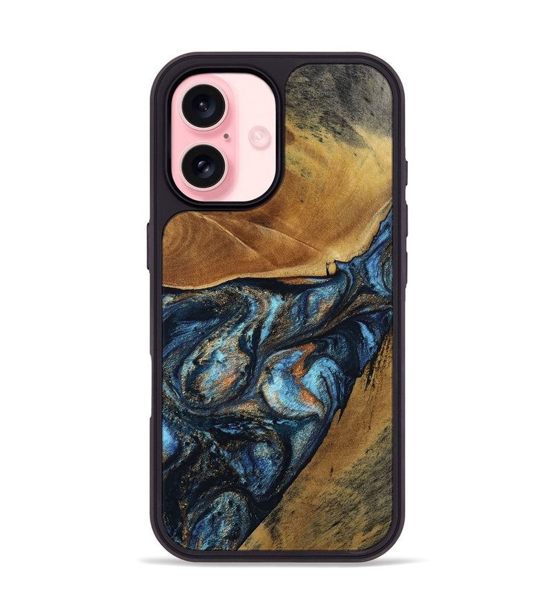 iPhone 16 Wood Phone Case - Bonny (Teal & Gold, 802459)