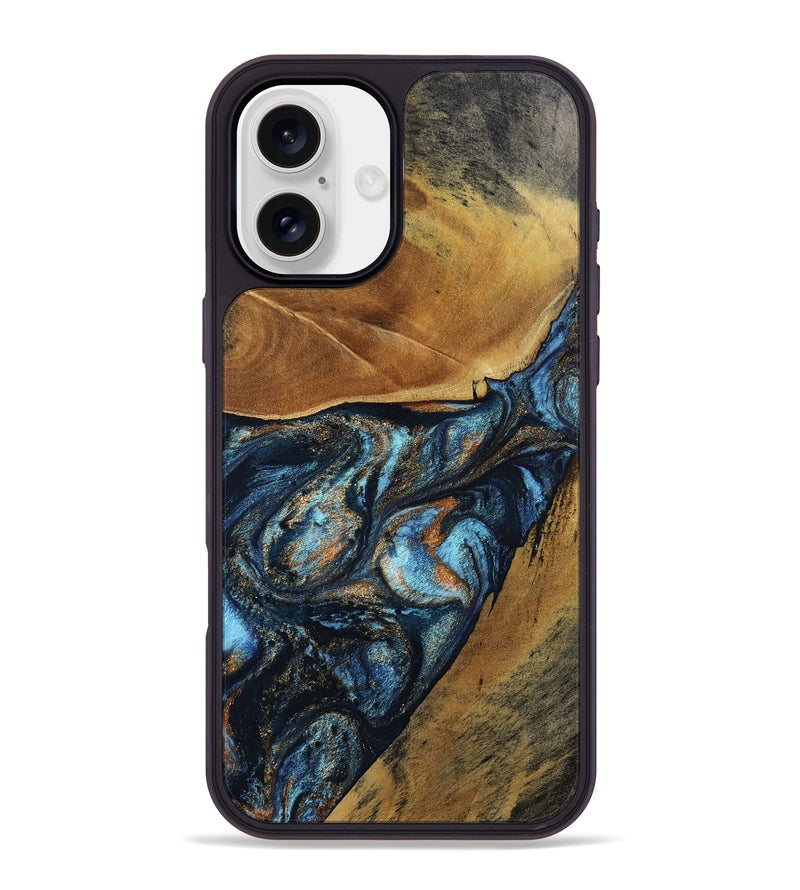 iPhone 16 Plus Wood Phone Case - Bonny (Teal & Gold, 802459)