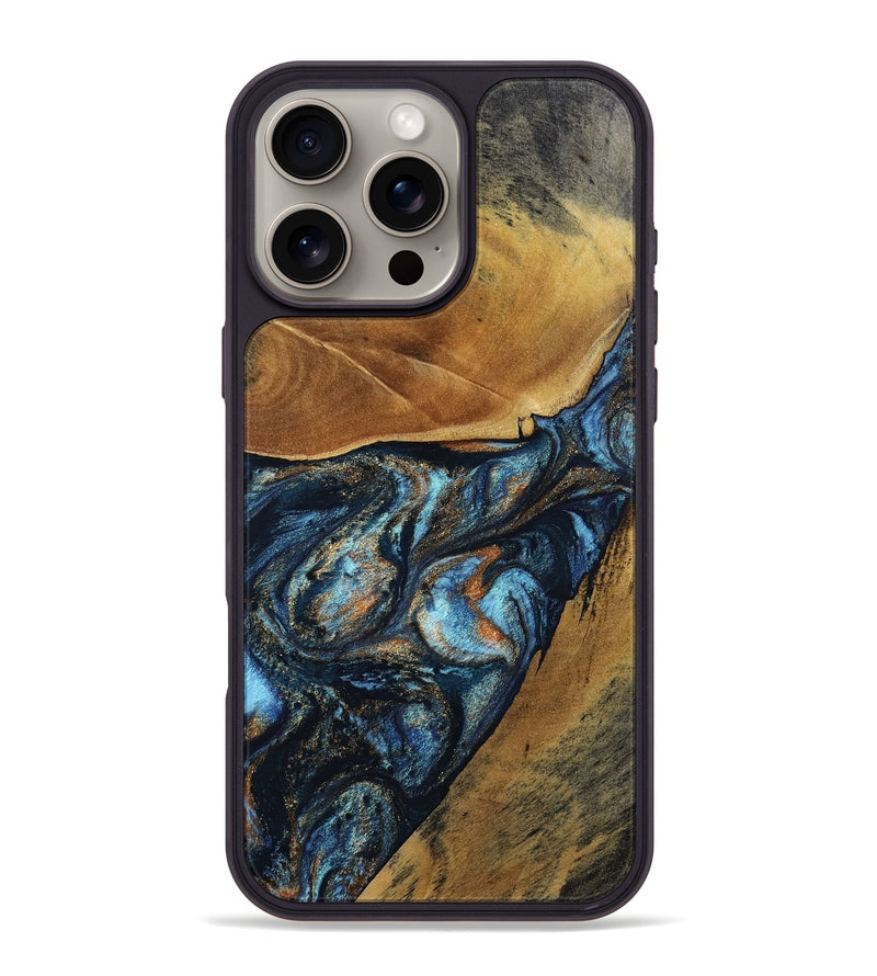 iPhone 16 Pro Max Wood Phone Case - Bonny (Teal & Gold, 802459)