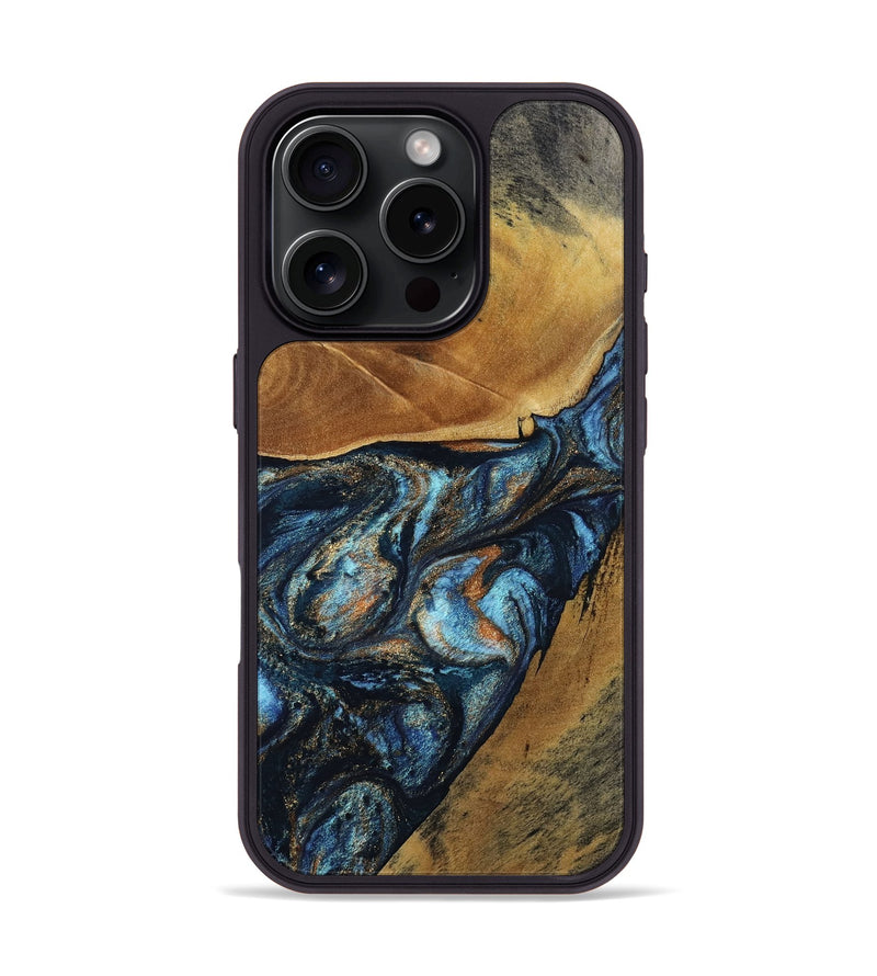 iPhone 16 Pro Wood Phone Case - Bonny (Teal & Gold, 802459)