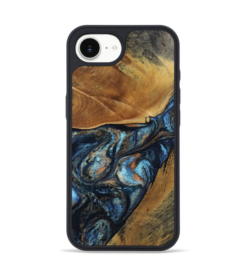iPhone 16e Wood Phone Case - Bonny (Teal & Gold, 802459)