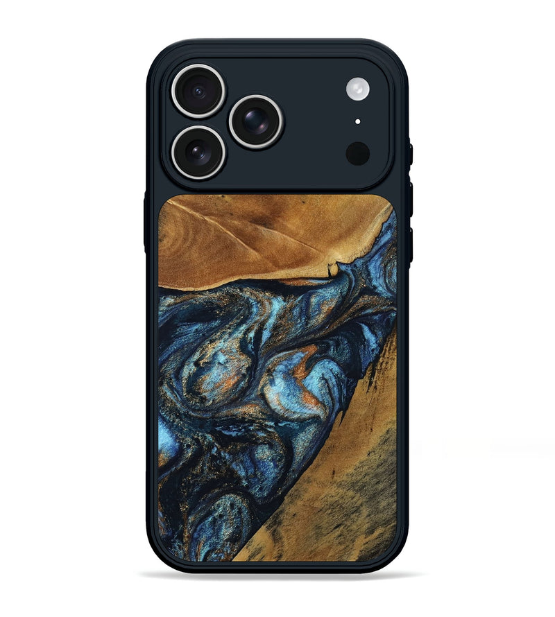 iPhone 17 Pro Max Wood Phone Case - Bonny (Teal & Gold, 802459)