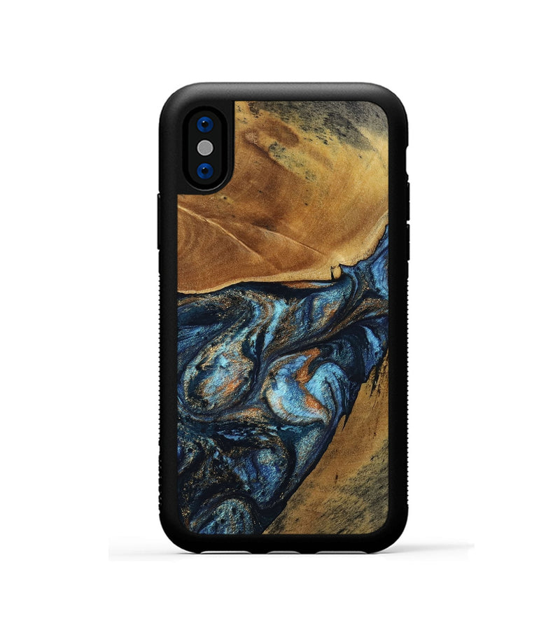 iPhone Xs Wood Phone Case - Bonny (Teal & Gold, 802459)