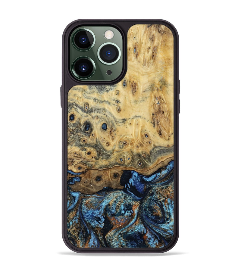 iPhone 13 Pro Max Wood Phone Case - Matilda (Teal & Gold, 802460)