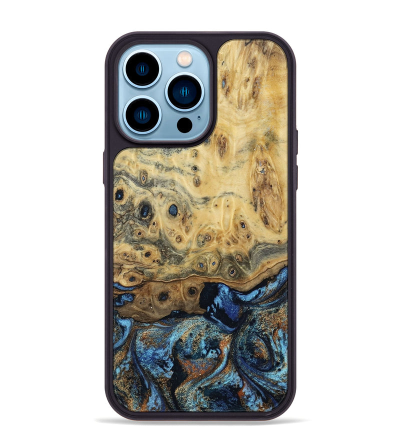 iPhone 14 Pro Max Wood Phone Case - Matilda (Teal & Gold, 802460)