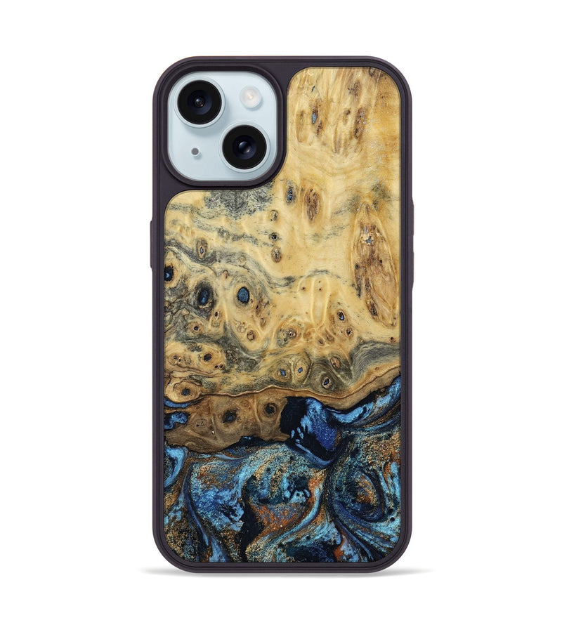 iPhone 15 Wood Phone Case - Matilda (Teal & Gold, 802460)
