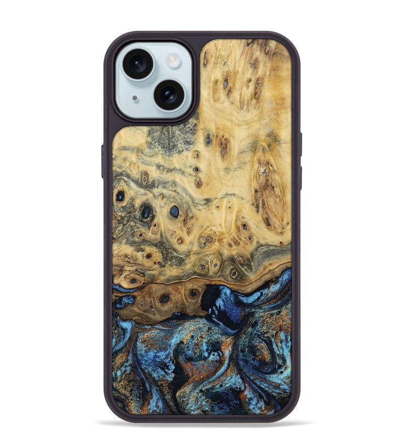 iPhone 15 Plus Wood Phone Case - Matilda (Teal & Gold, 802460)