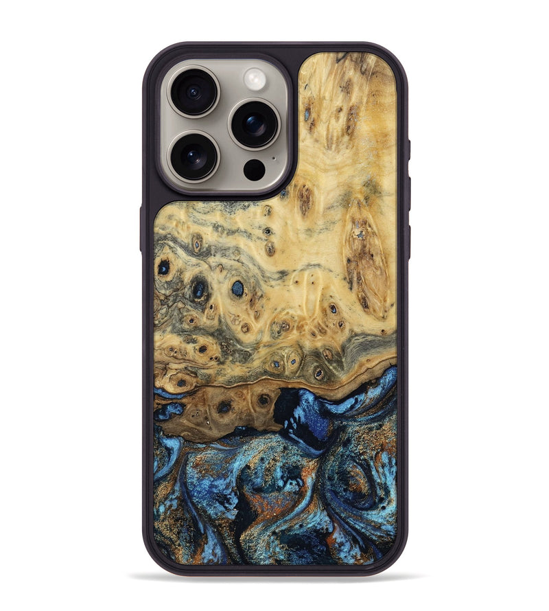 iPhone 15 Pro Max Wood Phone Case - Matilda (Teal & Gold, 802460)