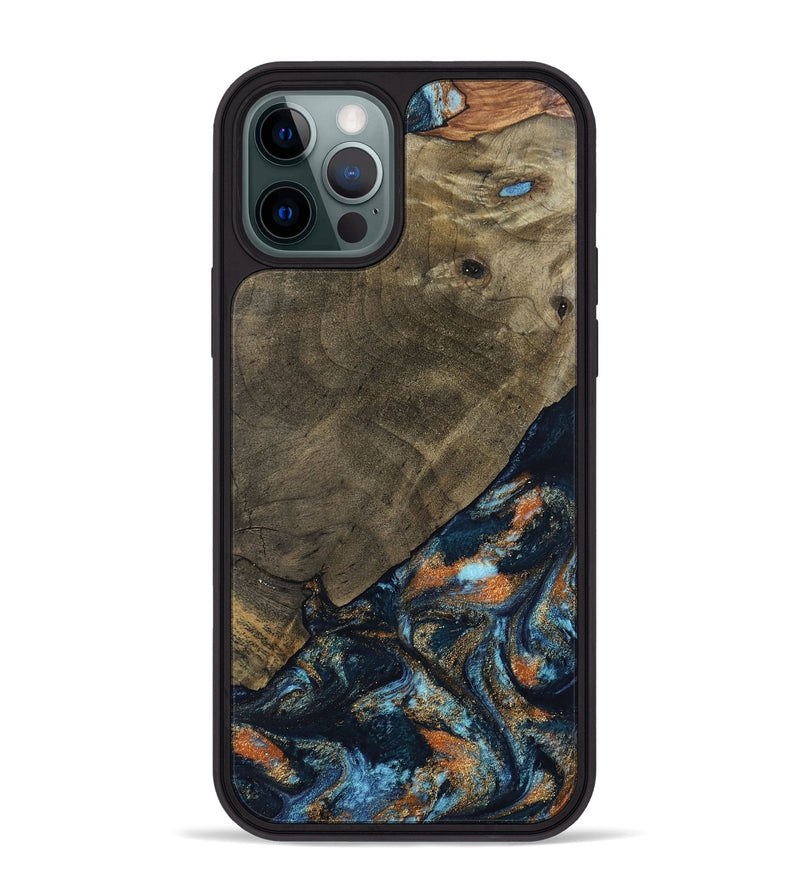 iPhone 12 Pro Max Wood Phone Case - Daron (Teal & Gold, 802461)
