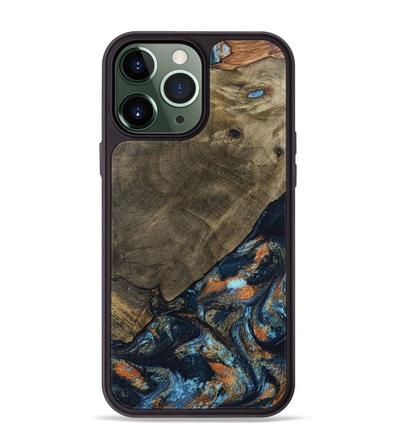 iPhone 13 Pro Max Wood Phone Case - Daron (Teal & Gold, 802461)