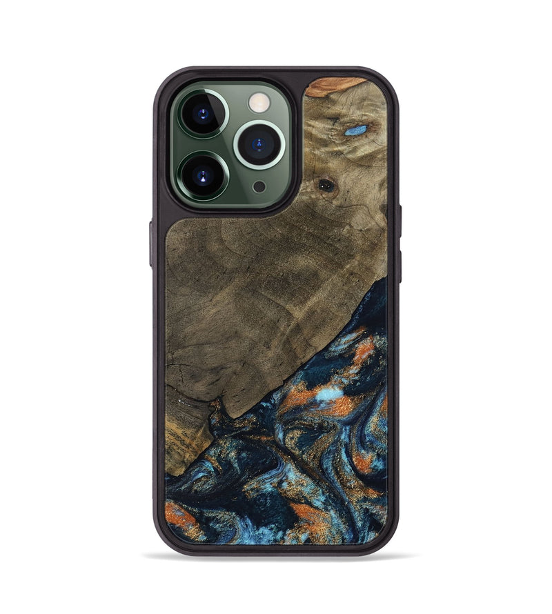 iPhone 13 Pro Wood Phone Case - Daron (Teal & Gold, 802461)