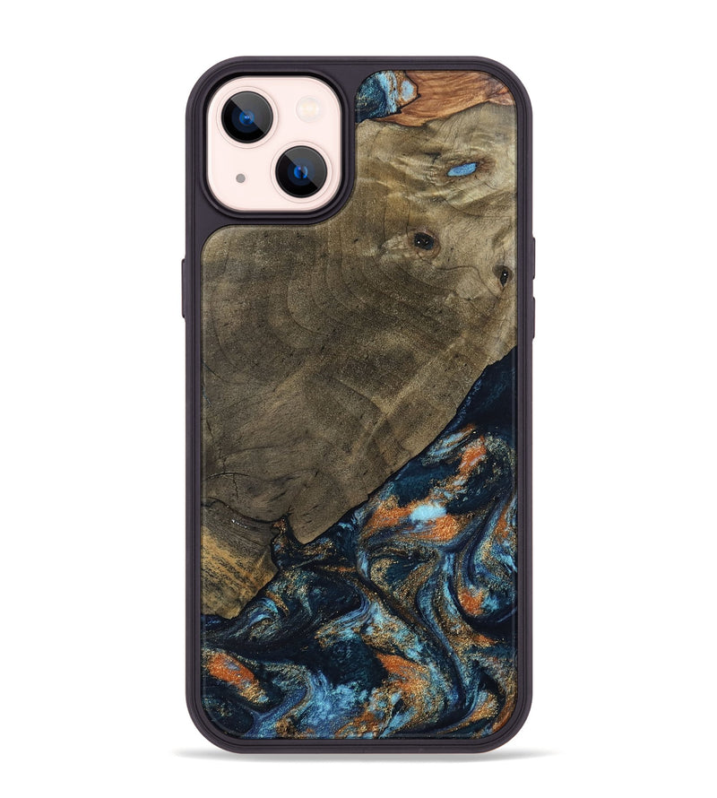 iPhone 14 Plus Wood Phone Case - Daron (Teal & Gold, 802461)