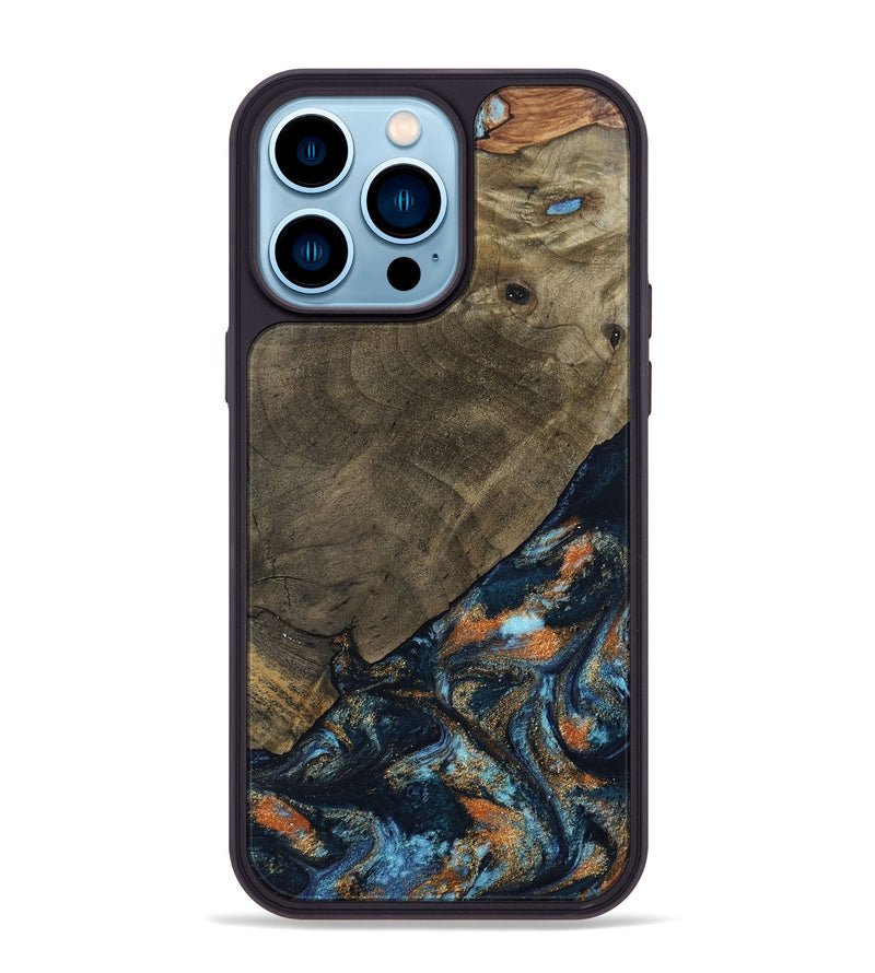 iPhone 14 Pro Max Wood Phone Case - Daron (Teal & Gold, 802461)
