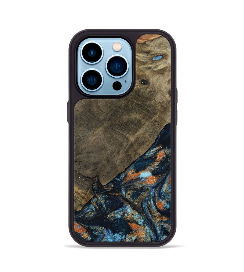 iPhone 14 Pro Wood Phone Case - Daron (Teal & Gold, 802461)