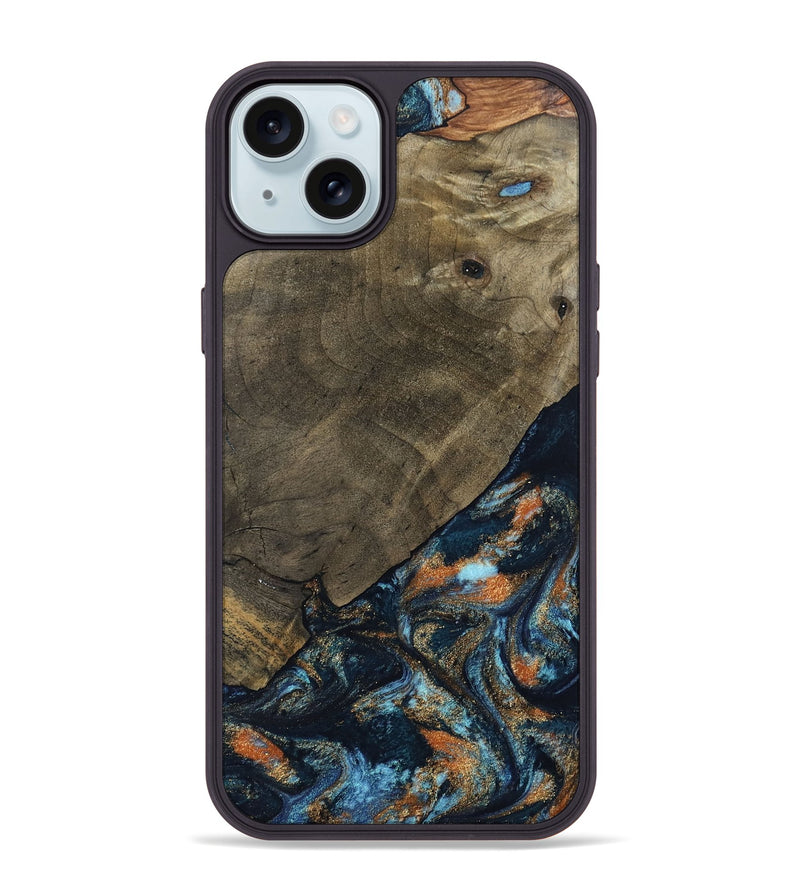 iPhone 15 Plus Wood Phone Case - Daron (Teal & Gold, 802461)