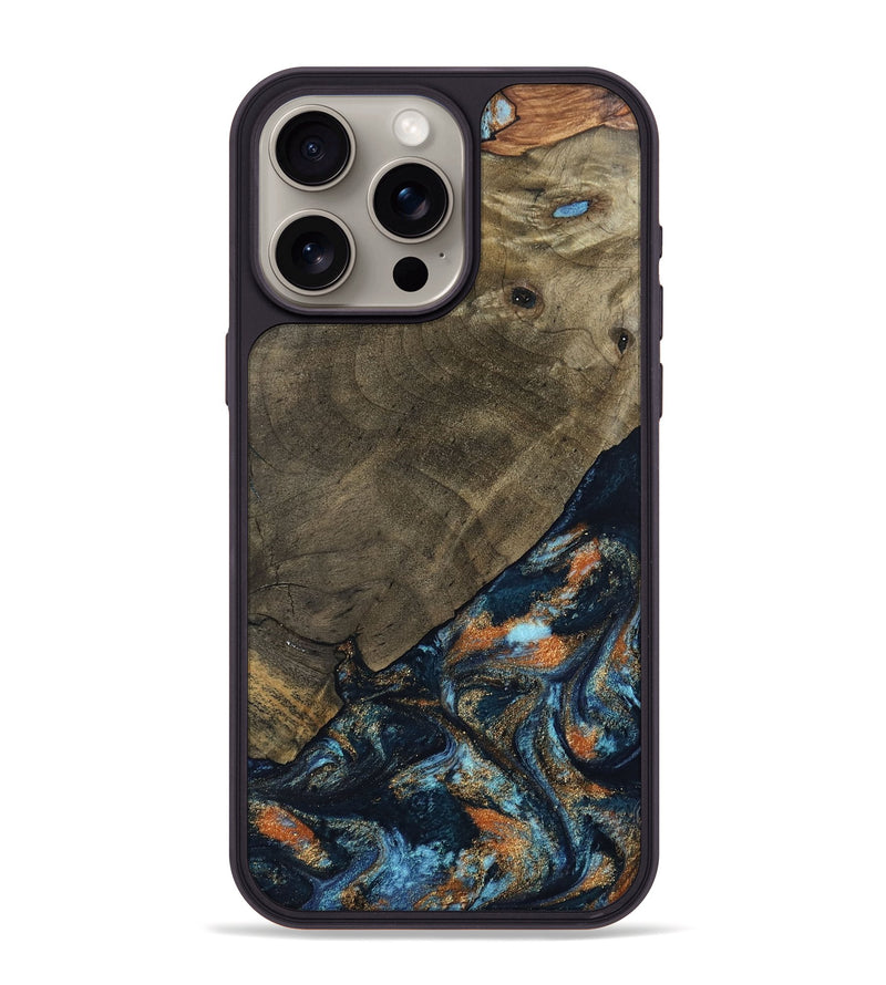 iPhone 15 Pro Max Wood Phone Case - Daron (Teal & Gold, 802461)