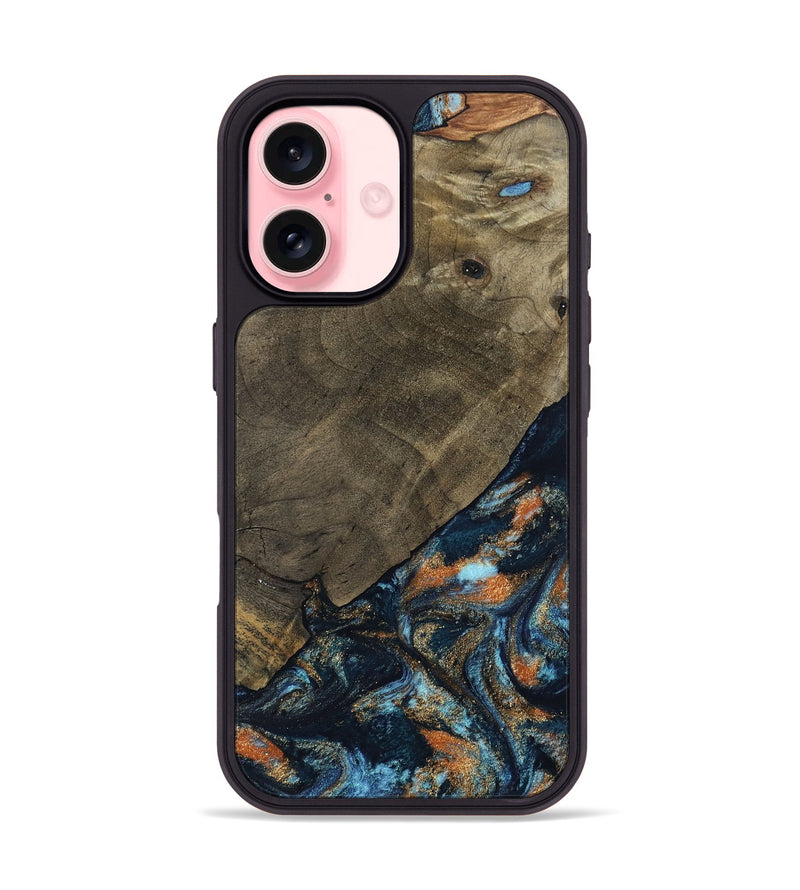 iPhone 16 Wood Phone Case - Daron (Teal & Gold, 802461)