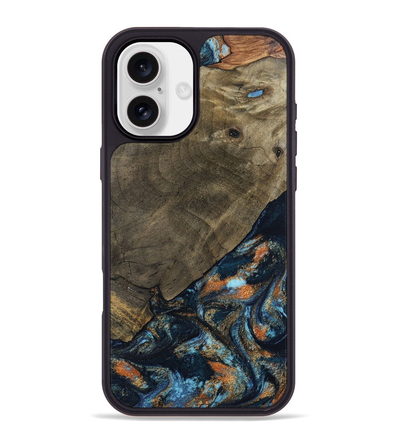 iPhone 16 Plus Wood Phone Case - Daron (Teal & Gold, 802461)