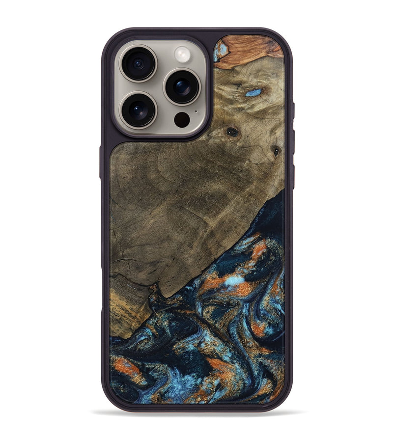 iPhone 16 Pro Max Wood Phone Case - Daron (Teal & Gold, 802461)