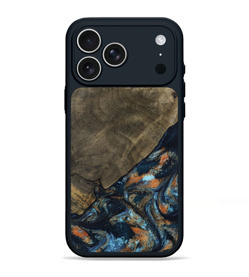 iPhone 17 Pro Max Wood Phone Case - Daron (Teal & Gold, 802461)