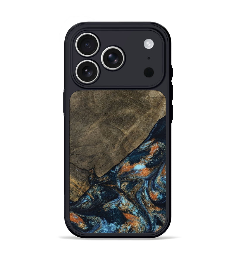 iPhone 17 Pro Wood Phone Case - Daron (Teal & Gold, 802461)