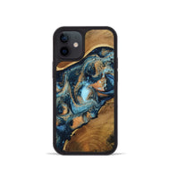 iPhone 12 mini Wood Phone Case - Teddy (Teal & Gold, 802462)