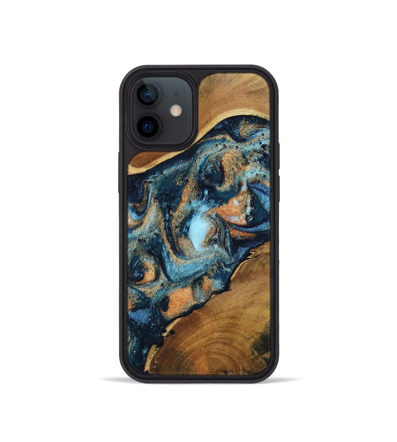 iPhone 12 mini Wood Phone Case - Teddy (Teal & Gold, 802462)