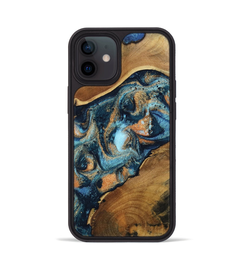 iPhone 12 Wood Phone Case - Teddy (Teal & Gold, 802462)