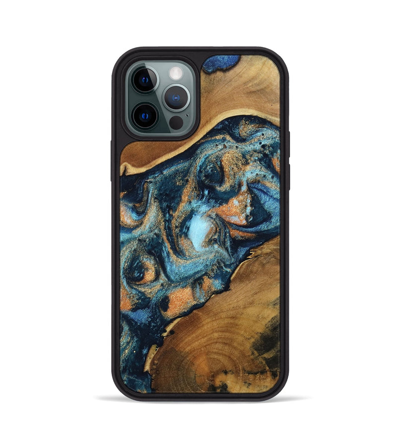 iPhone 12 Pro Wood Phone Case - Teddy (Teal & Gold, 802462)