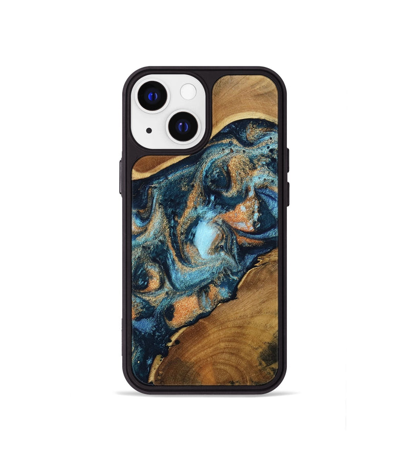 iPhone 13 mini Wood Phone Case - Teddy (Teal & Gold, 802462)