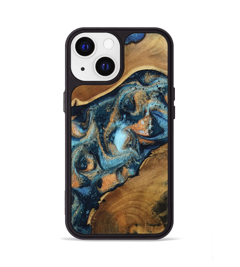 iPhone 13 Wood Phone Case - Teddy (Teal & Gold, 802462)