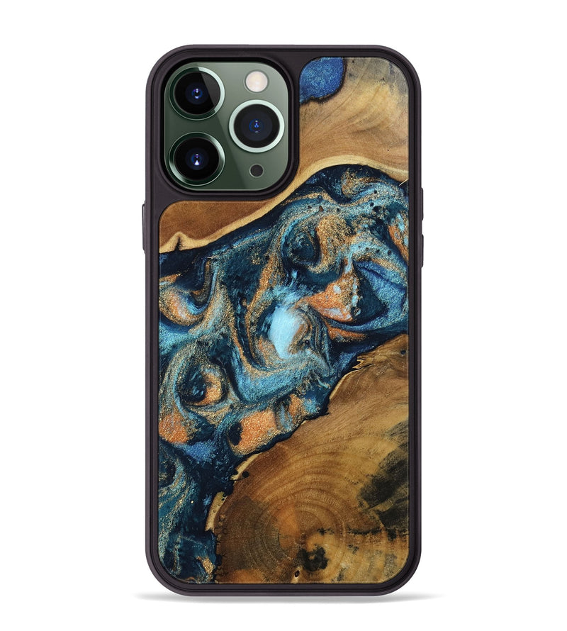 iPhone 13 Pro Max Wood Phone Case - Teddy (Teal & Gold, 802462)
