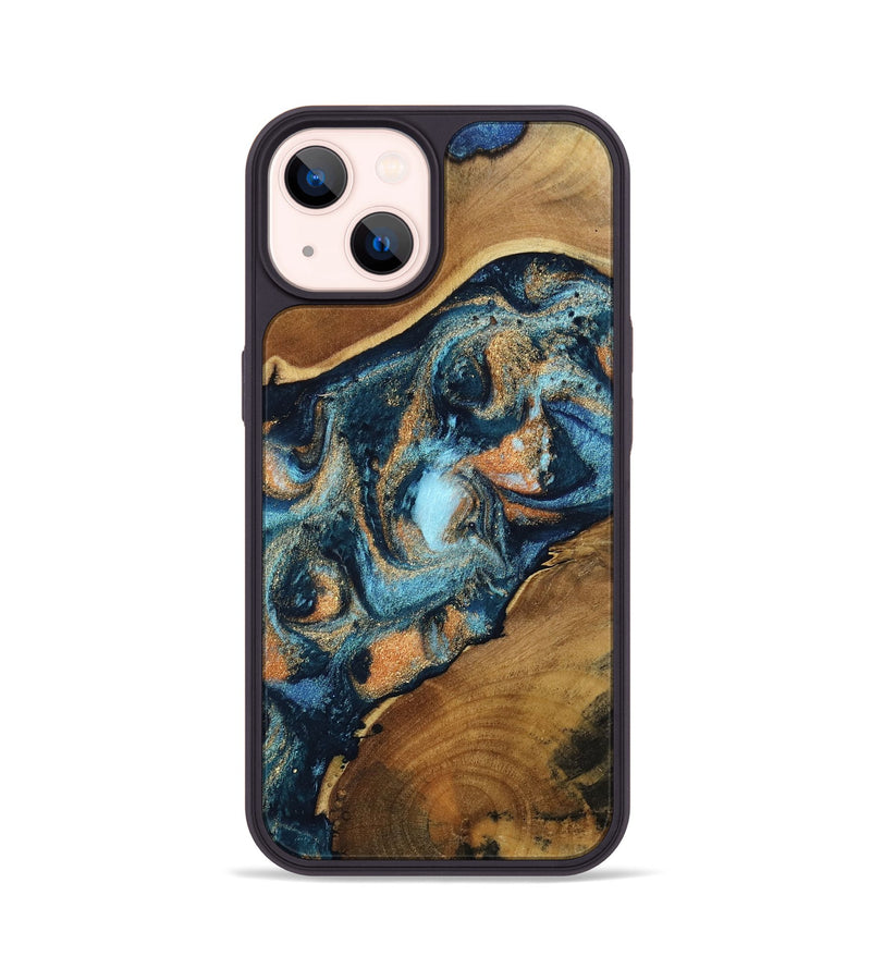 iPhone 14 Wood Phone Case - Teddy (Teal & Gold, 802462)