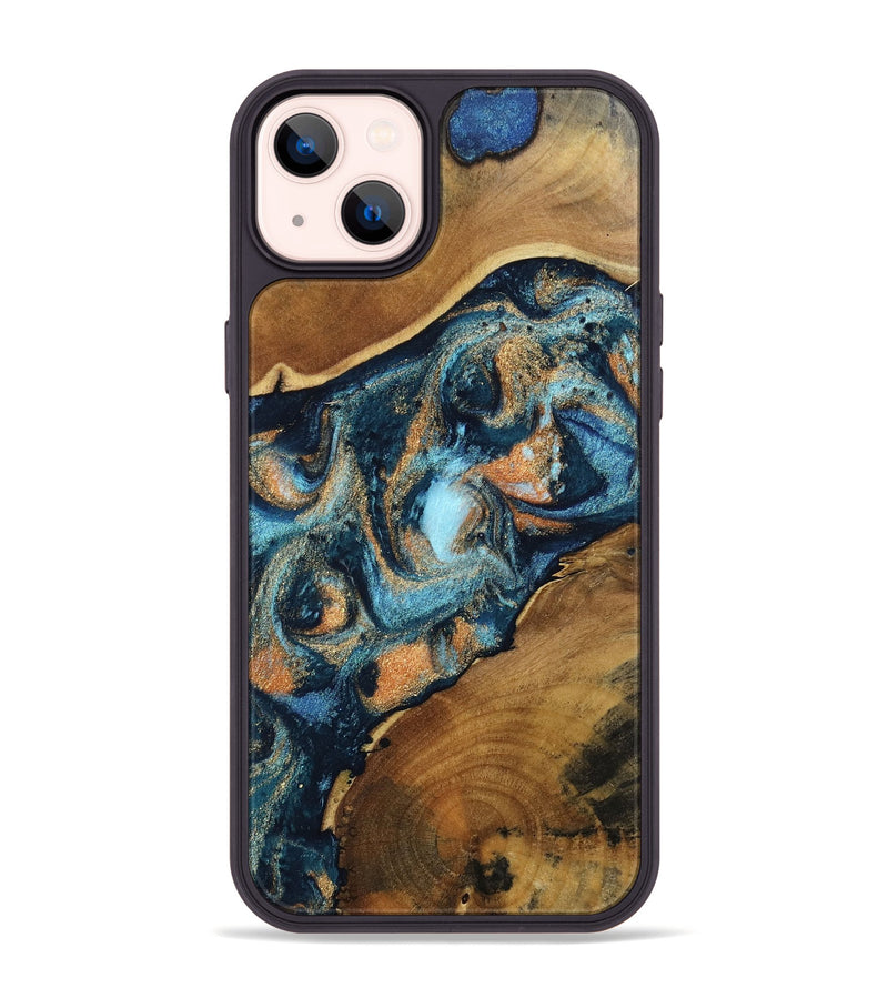 iPhone 14 Plus Wood Phone Case - Teddy (Teal & Gold, 802462)