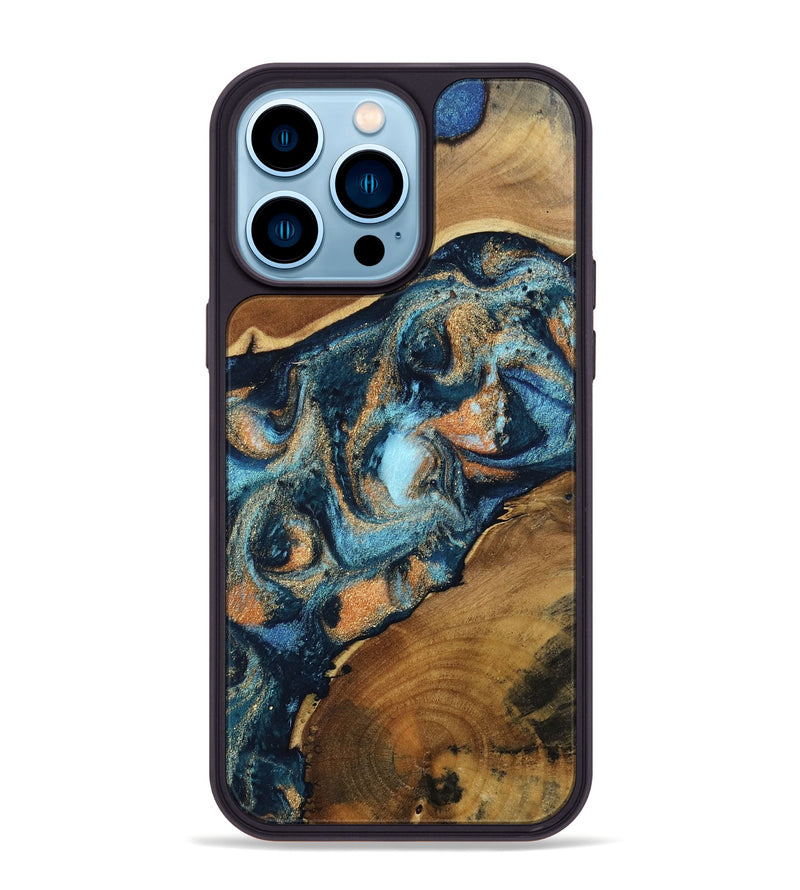 iPhone 14 Pro Max Wood Phone Case - Teddy (Teal & Gold, 802462)