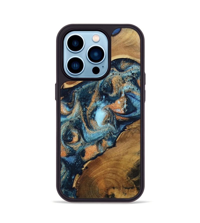 iPhone 14 Pro Wood Phone Case - Teddy (Teal & Gold, 802462)